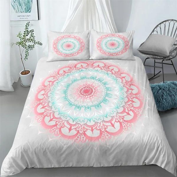 Bedding Sets Mandala Duvet Capa Conjunto azul rosa boho chic adteadores românticos roupas de cama de boêmio bohemian poliéster consolador