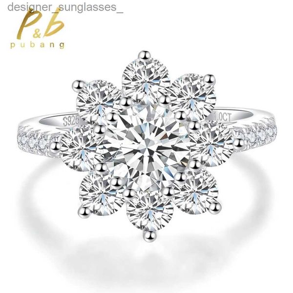 Bandringe Pubang Fein Schmuck 925 Sterling Silber Sparkling Blume 6,5 mm Gra Moissanit Diamond Verlobungsring für Frauen Jubiläum Geschenkl231222