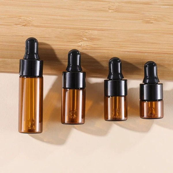 Depolama Şişeleri 1-5ml Yağ Şişesi Sarımsı Cam Şişeleme Kapağı Stok Çözümü Küçük Boş Amber Essential İnce Dram Parfüm Şişeleri Örnek Testi