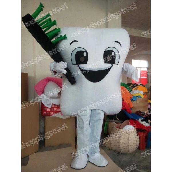 Simulation Zahn mit grüner Zahnbürste Maskottchen Kostüm Cartoon Charakter Outfit