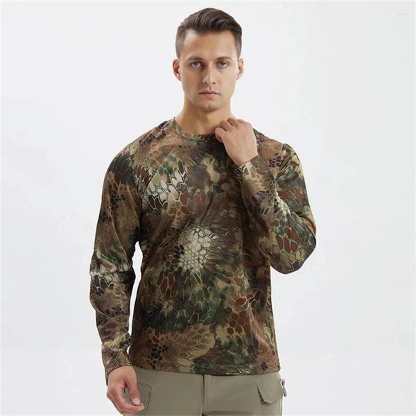 Мужские рубашки Summer Mens Mens Gamouflage Охотника на рубашку с длинными рукавами дышащая тактическая топ на открытом воздухе