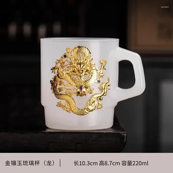 Weingläser des Drachen High-End Gold Eingelegtes Jade glasiert Porzellan Wasser Tasse Kaffee Haushalt persönlicher Teetassen-Teetassenbüro