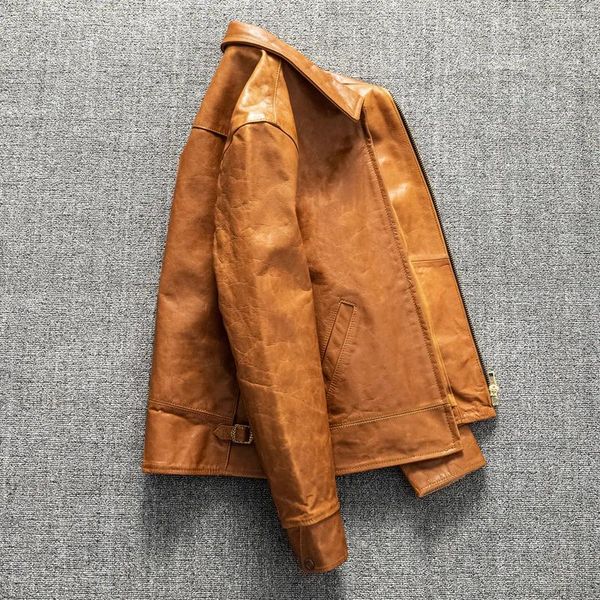 Erkek ceketleri sebze tabaklanmış tam tahıllı deri inek derisi amekaji giysi giysi Amerikan gündelik kırlangıç ​​ceket ceket yüksek kalite