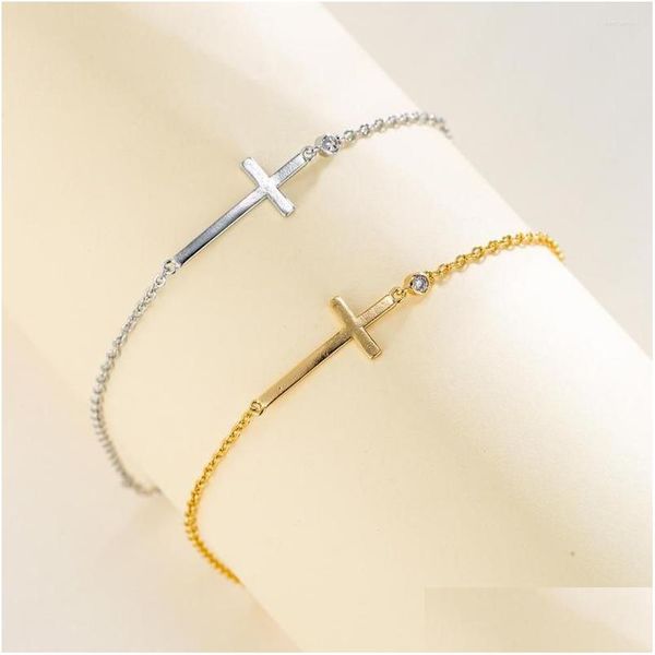 Braccialetti a catena Braccialetti Lady Valentines Gift Cross Bracciale Trend Elegante raffinato Zircone Fashion Fashion Accessotore placcato in oro DHDN7