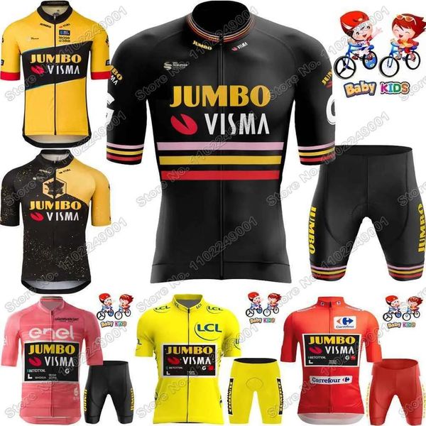 Jersey de ciclismo sets Defesos infantis Jumbo Visma Jersey Cycling Jersey Set Itália França Espanha Tour Meninas Meninas Ciclismo Pin Red Yellow Pin