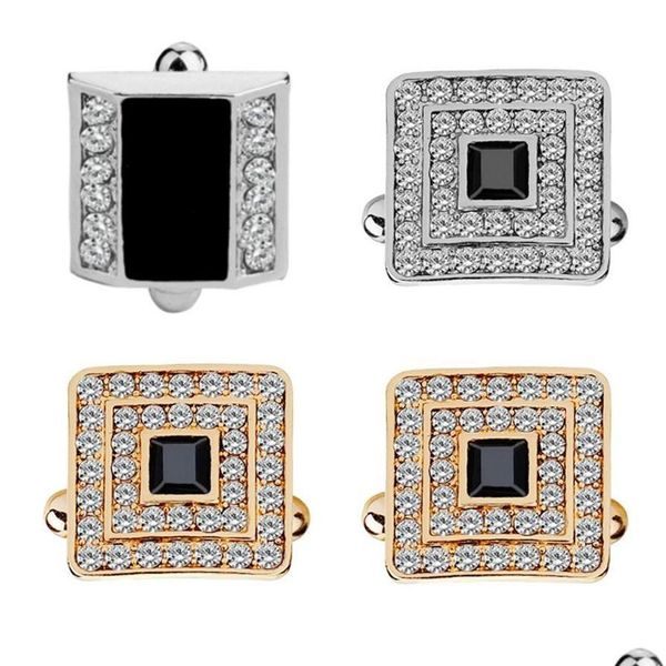 Manschettenlinks Strass -Manschette Link Square Crystal Links für Hemden Manschettenknöpfe Männer Französische Hochzeitsväter Tag Weihnachtsgeschenk280t Drop Lieferung J DHTKT