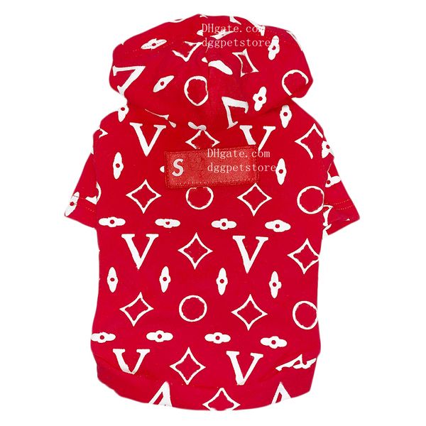 Abbigliamento per cani da cane designer abbigliamento per cani con lettera classica con cappuccio per cani piccoli cotone, maglione di felpe calda inverno per gatto da compagnia, costume da cucciolo Yorkie, costume da cappotto, rosso XXL B884