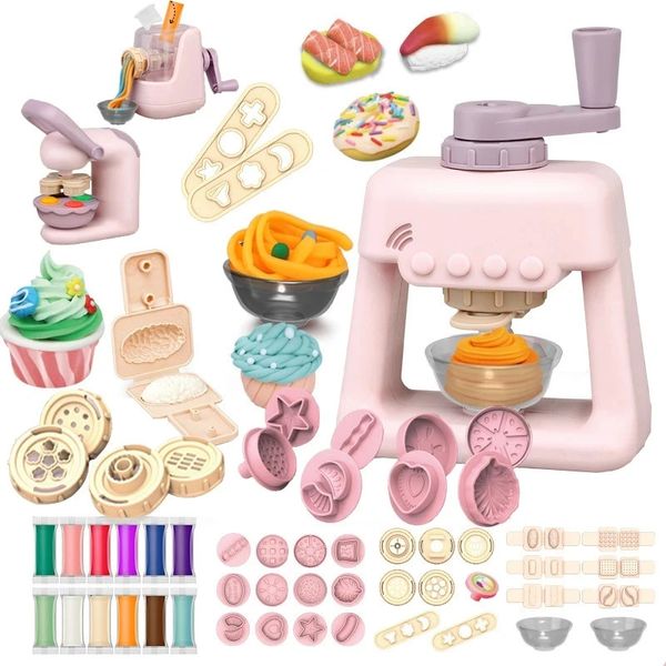 Máquina de macarrão de argila colorida das crianças diy ferramentas de massa de sorvete molde de plasticina fingir kits brinquedos para crianças presente de aniversário 240108