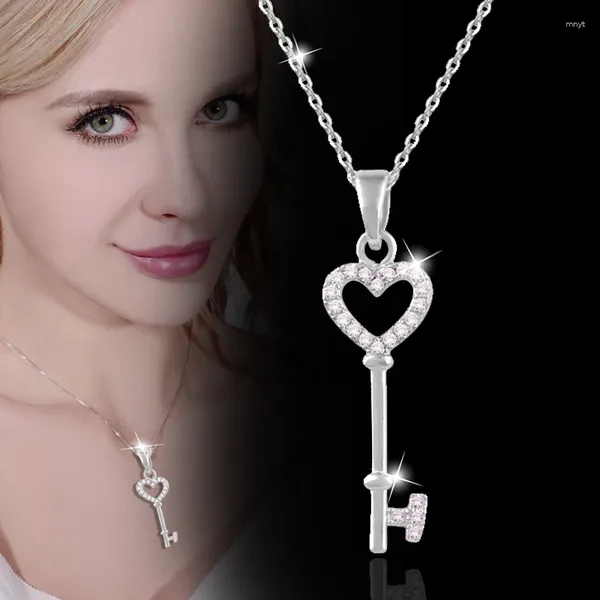 Colar de colares pingentes Kioozol Crystal Heart Key Necl Chans Colar para mulheres Rose Gold Silver Cheker feminino 065 KO6