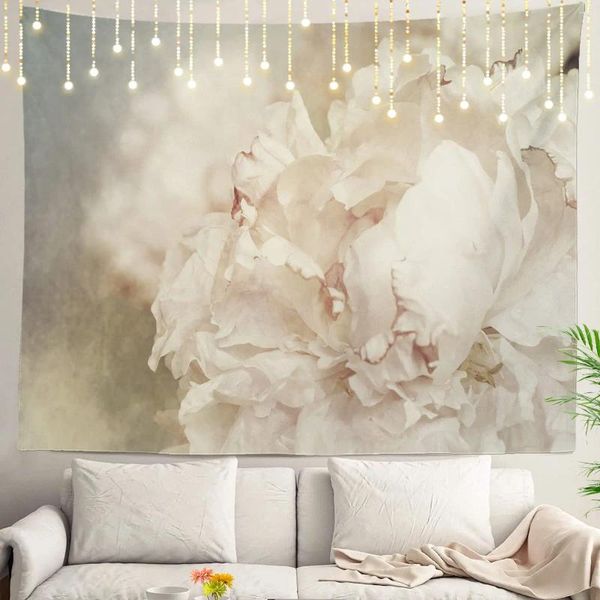 Camess pembe bitki çiçek duvar goblen mavi soyut antika asılı büyük polyester elyaf beyaz yurt odası yatak odası