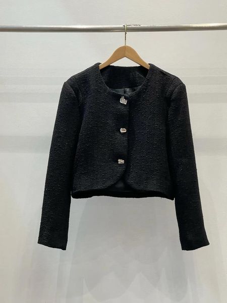 Giacche da donna Il cappotto granulare nero per l'autunno e l'inverno evidenzia la semplicità atmosfera di femminilità