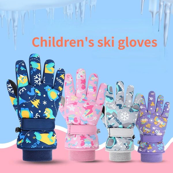 Crianças mais velhas Luvas de esqui meninos desenhos animados de algodão quente Tocam neve infantil garotas de inverno acessórios de bebê Mittens fofo à prova d'água 231221