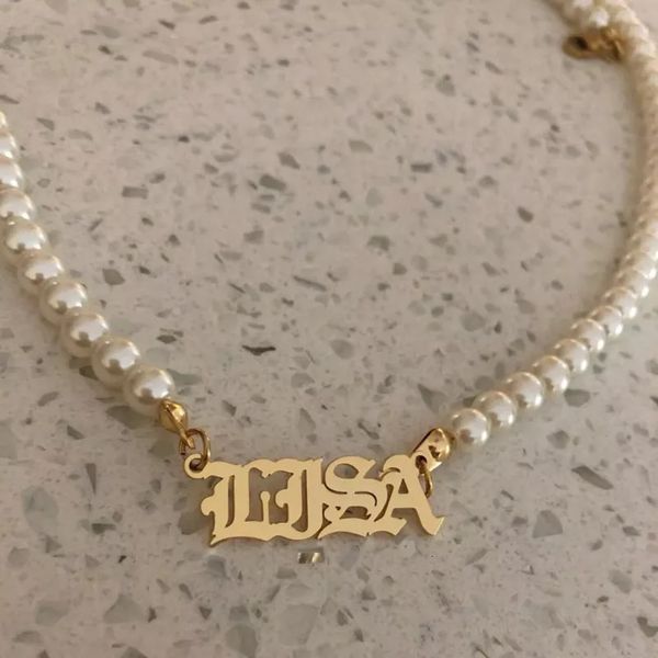 Doremi Edelstless Customized Name Halskette Personalisierte Perle Gold Anhänger genannt auf Frauen Schmuck Geschenk 231221