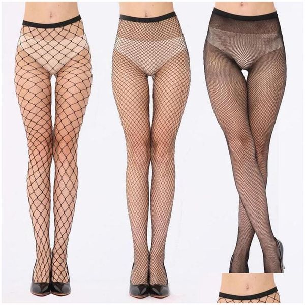 Meias de meias de verão de malha sexy com meias transparentes slim fishnet calça -calça de festa de festas de festas líquidos calças calças pretas pequenas/médias/big gota del dhfd6