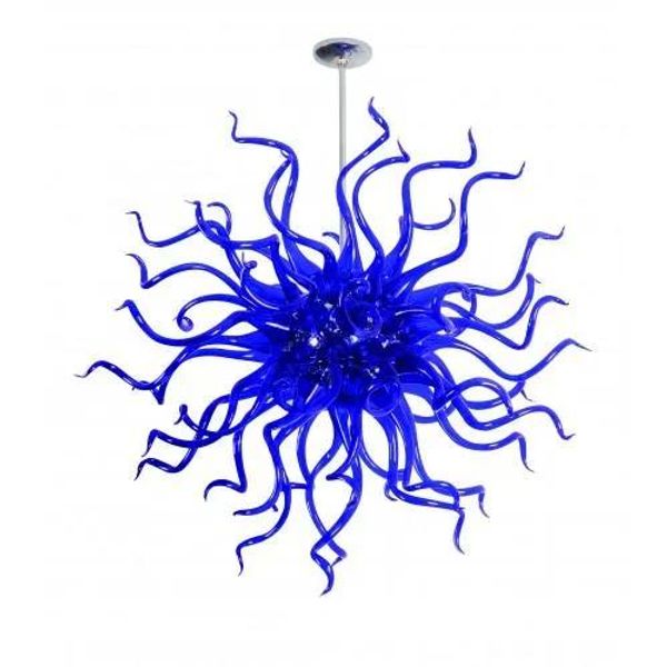 Chandeliers mini lustres de estilo de vidro azul de arte azul iluminando lustres com fonte LED pendurada em lâmpadas redondas