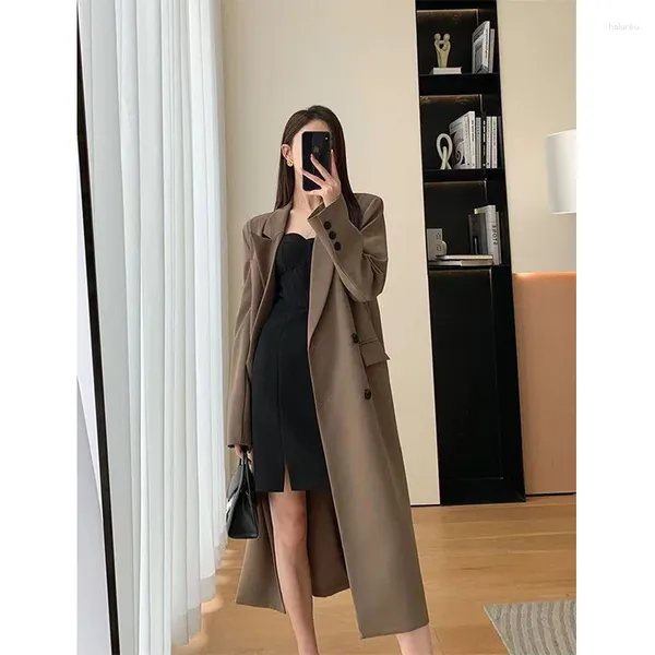 Frauen Trench Coats Lange Mantel Frauen Büro Dame elegant doppelt bastelte Blazer Jacke Streetwear Overmantel Koreanisch Harajuku lässig