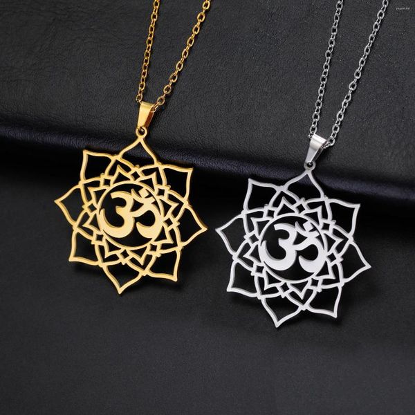 Anhänger Halsketten Großhandel Lotus om Yoga Chakra Symbol Halskette Edelstahl Buddhismus Amulett Choker für Frauen Trendy Schmuck