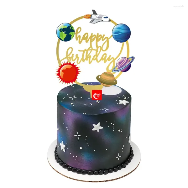 Abastecimento festivo tx foguete acrílico bolo topper feliz aniversário space ship star tem temas picks para decoração de festa de chá de bebê
