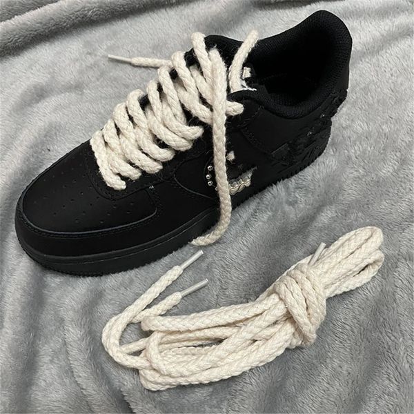 1 par de sapatos redondos cadarços de linho tecer cacho de algodão para tênis calvas sapatos acessórios wearsistant shoelace shoestring 2312221