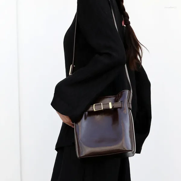 Abendtaschen 2023 koreanischer Stil Bucket Bag Geniune Leder Lady Handtaschen Frauen Schulterkreuzkörper Große Tasche Feste Farbe
