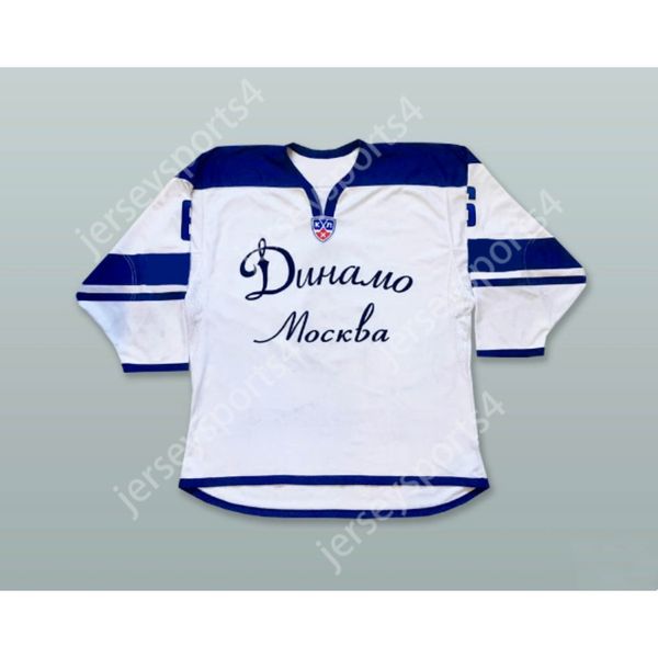 Пользовательский Denis Denisov 6 Dynamo Moscow White Hockey Jersey New Top ED S-M-L-XL-XXL-3XL-4XL-5XL-6XL