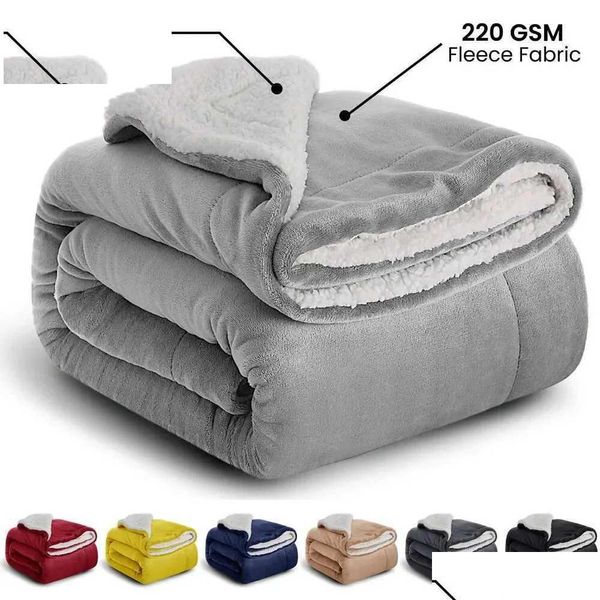 Coperte Zhenxishushimoxi Grande coperta in pile Sherpa doppio divano a letto caldo morbido Spesso di divano King size invernali Delivery Delivery Delivery Home Gard Dhnta