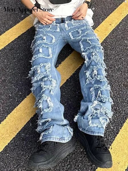 Pantaloni della moda per jeans a taglio dritti retrò pantaloni da uomo pantaloni di denim autunno maschile 2023 Nuova strada casuale che lacera il fondo maschile 231222