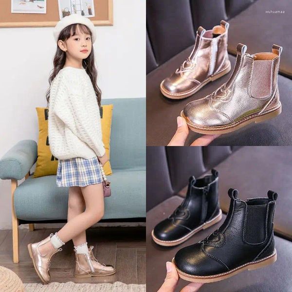 Botas 2-12y Kids Winter Baby Girls Casual Casual dividido em couro sólido 2 cores sapatos de alta qualidade Sapatos H88