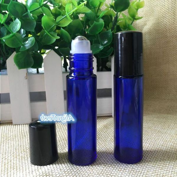 300 pezzi da 10 ml di vetro blu su bottiglie, bottiglie di rulli in vetro blu cobalto per olio essenziale imballaggio cosmetico con BA WWIS in acciaio inossidabile