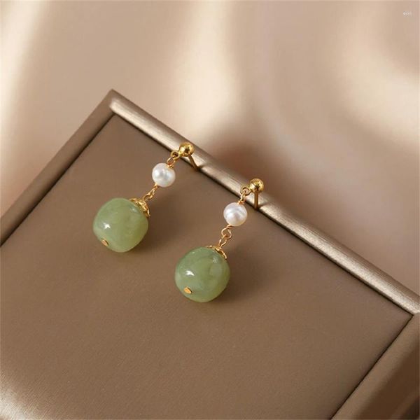 Orecchini a pennaglietta Studinaio vintage per donne Trend coreano Design unico Elegante Zircon Green Opal Party Gioielli