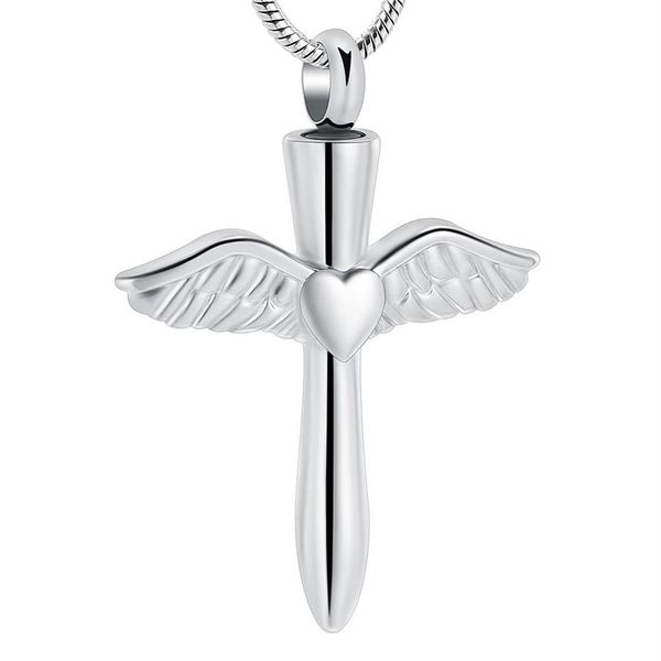 IJD12240 Edelstahl Angel Wings Heart Cross Cremation Schmuck Anhänger für Haustier Human Memorial Ash Keepsake Halskette315o