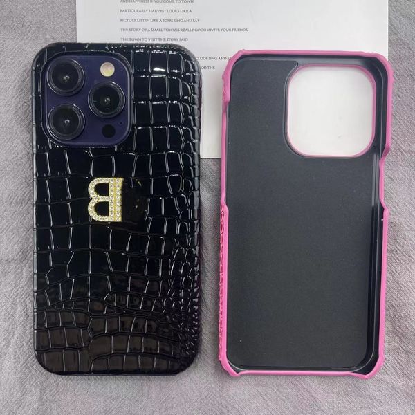Designer Classic Phone Case Diamant Solid Color Letter Alligator Etikett iPhone 15 14 13 12 11 Pro max 14plus 7 8 plus x xr xs xsmax Schutzhülle