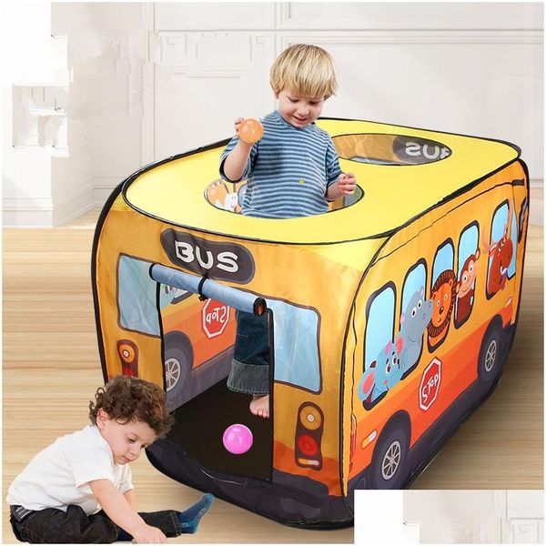 Diğer Çocuk Mobilya Toptan Karikatür Otobüs Kapalı Çadırlar 29.5x28.3x44.9inch Açık Playhouse 75x72x114cm Matic Play Tent Waterproo DHCV0