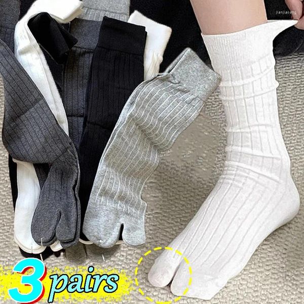 Donne calzini da 1/3 pairs cotone a due puntate alte ragazze a due dita calze a tubo lungo di punta di punta nera harajuku sox