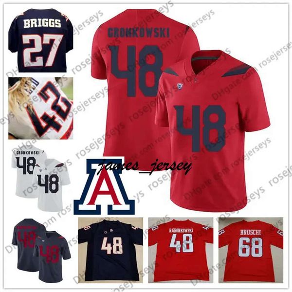 Jam NCAA Arizona Wildcats #68 Tedy Bruschi 48 Rob Gronkowski 42 Brooks Reed 27 Lance Briggs Lacivert Red White Retried Vintage Futbol Forması