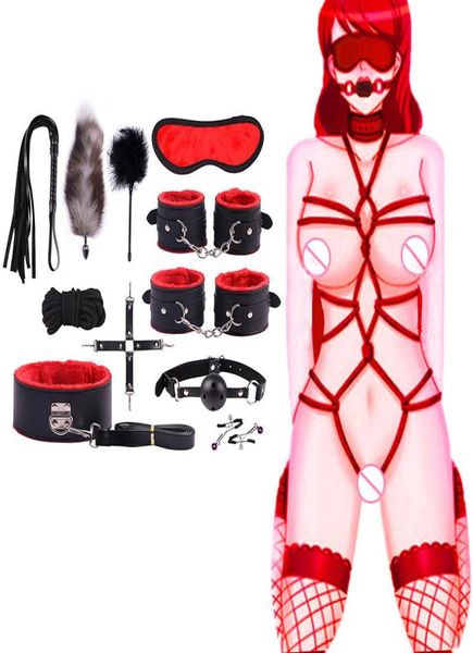 Kostümzubehör neue Plüsch -Set sexy Spielzeuganzug Spezial gebündeltes Bindungssatz PU Leder SM Kit 11pcs Cosplay2846538