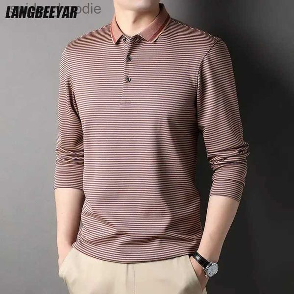 Herren Polos Top Grade New Fashion Herren Designer Plain Brand Shirt Casual Striped regelmäßig Fit Korean Long Sle Tops Männer Kleidung L231222