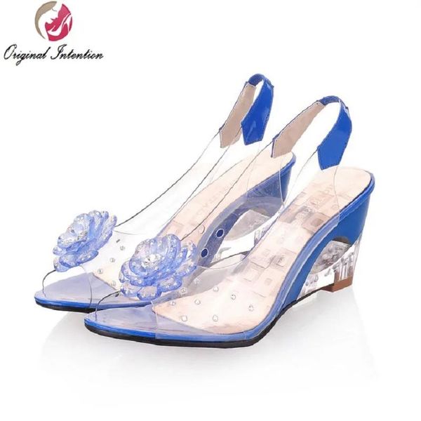 Tacchi intenzioni originali donne sandali sandali fiori trasparenti zeppe sandali rosso nero blu giallo beige scarpe donne noi dimensioni 313