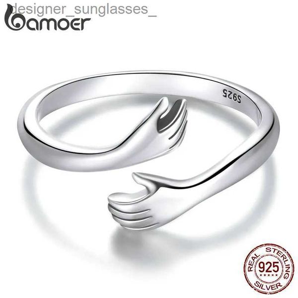Кольца полосы Bamoer 925 Серебряные серебряные объятия тепление и ручное кольцо для женщин для женских ювелирных украшений его большие любящие объятия кольцо 3 цвета