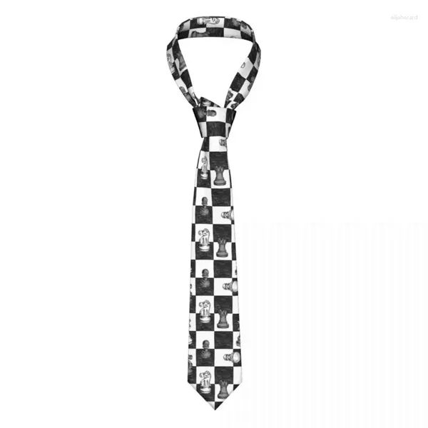 Laço amarra as gravatas de xadrez preto e branco poliéster unissex de 8 cm de pescoço para homens magros largos diariamente use gravata presente