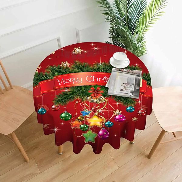 Weihnachtsrunde Tischdecke 60 -Zoll -Schneeflocken Holly Green Pine Ast Rot wasserdichte Polyester Tisch Tischabdeckung 231221