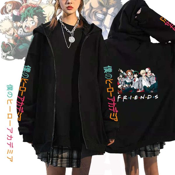 Anime benim kahraman akademisi zip hoodies bakugo himiko shoto baskılı kapüşonlu sweatshirt komik haruku fermuar ceketleri sıradan erkekler ceket