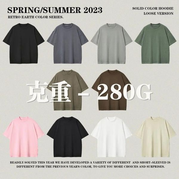 Camisetas masculinas Moda de algodão Manga curta e feminina Summer Summer Solid Color T-shirt Neutro Vintage Loose