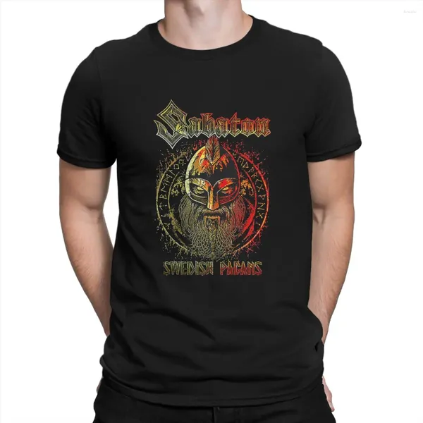 Herren-T-Shirts Schwedische heidnische Männer Baumwolle Vintage T-Shirt O Hals Sabatons Band Tee Shirt Kurzarm Kleidung Original