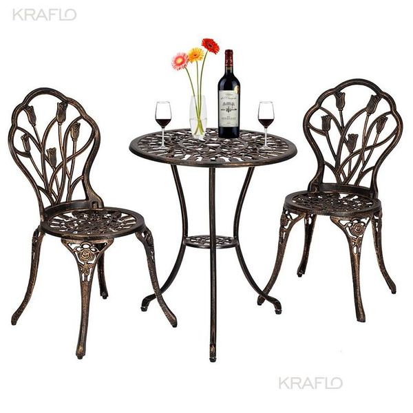 Set da giardino in stile europeo cast in alluminio esterno esterno a 3 pezzi bistro set di tavolo e sedie mobili in bronzo mobili consegna caduta casa dhcza