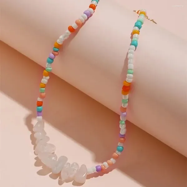 Подвесные ожерелья мода Бохо Этнический Цветный Цветный Цветный Бусы белый каменный кольцо колье для женщин -женское винтажные милые воротнички