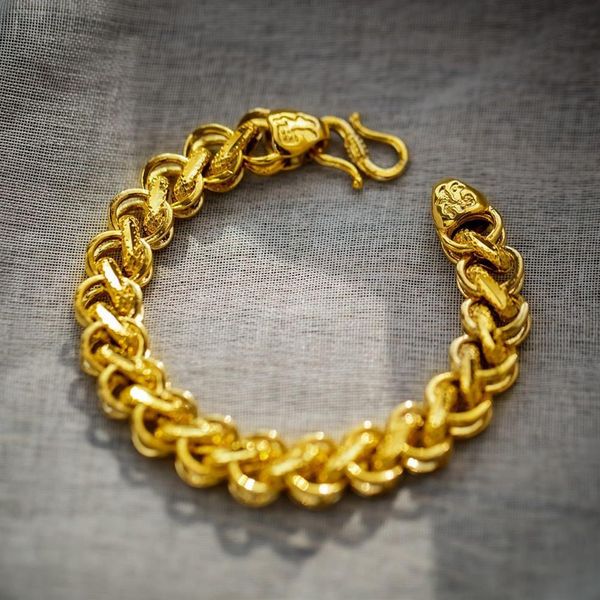 8 polegadas de comprimento pulseira sólida 18k Amarelo -Gold Hip Hop Men Bracelet de 12 mm de espessura Chain274U