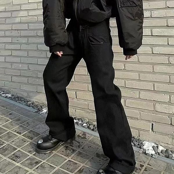 Jeans masculinos Luxo Belga Baggagem preta para mulheres Y2K hippie de tamanho grande calça de jeans de perna larga feminino Casual Kpop Streetwear Troushers