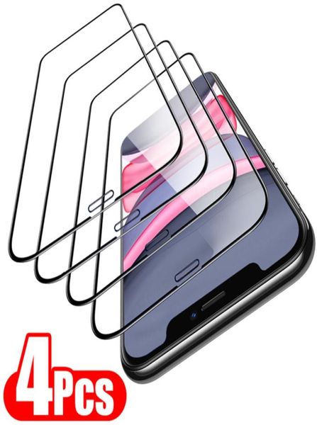 4pcs Полное покрытие с закаленным стеклом на iPhone 11 12 13 Pro Max Screen Protector 6 7 8 Plus X XR XS Max SE 201786742