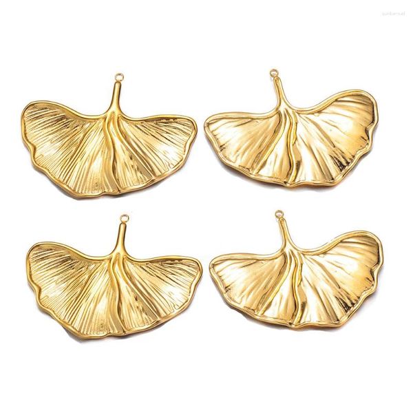 Charms Großhandel 5pcs Edelstahlguss Ginkgo Blatt Anhänger für DIY -Halskette Schmuck Herstellung